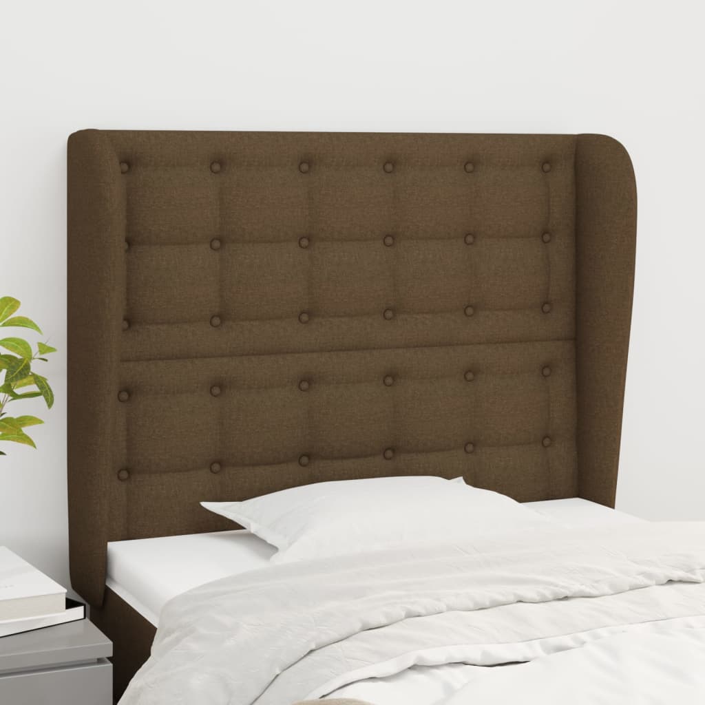 sengegavl med kanter 103x23x118/128 cm stof mørkebrun