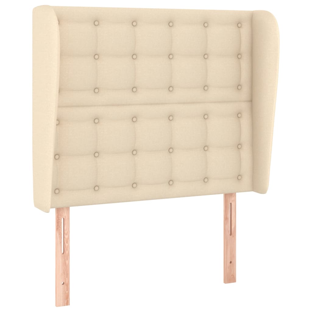 sengegavl med kanter 103x23x118/128 cm stof cremefarvet