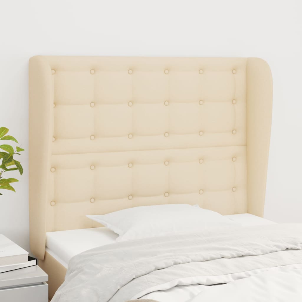 sengegavl med kanter 103x23x118/128 cm stof cremefarvet