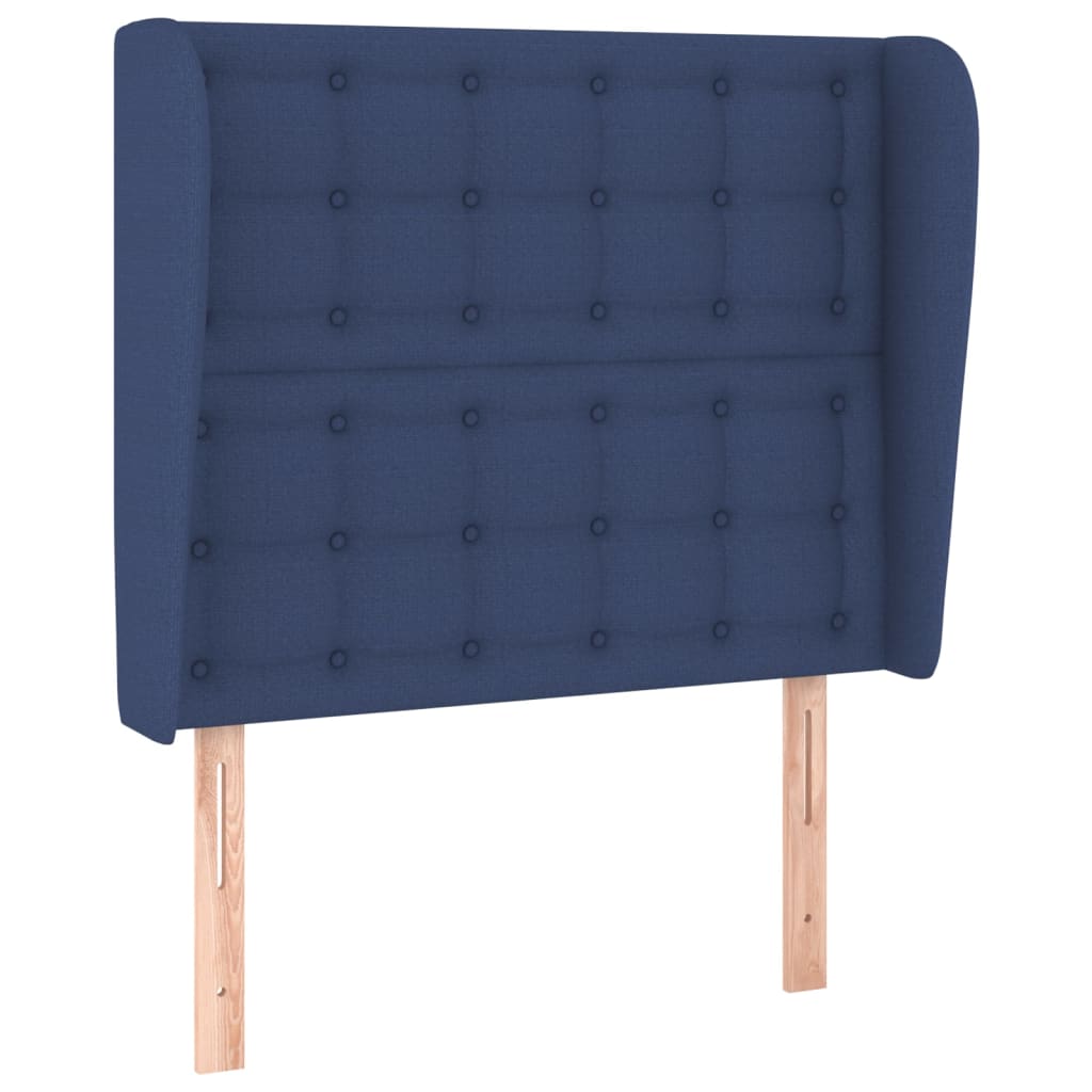 sengegavl med kanter 103x23x118/128 cm stof blå