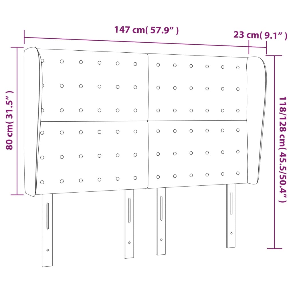 sengegavl med kanter 147x23x118/128 cm stof sort