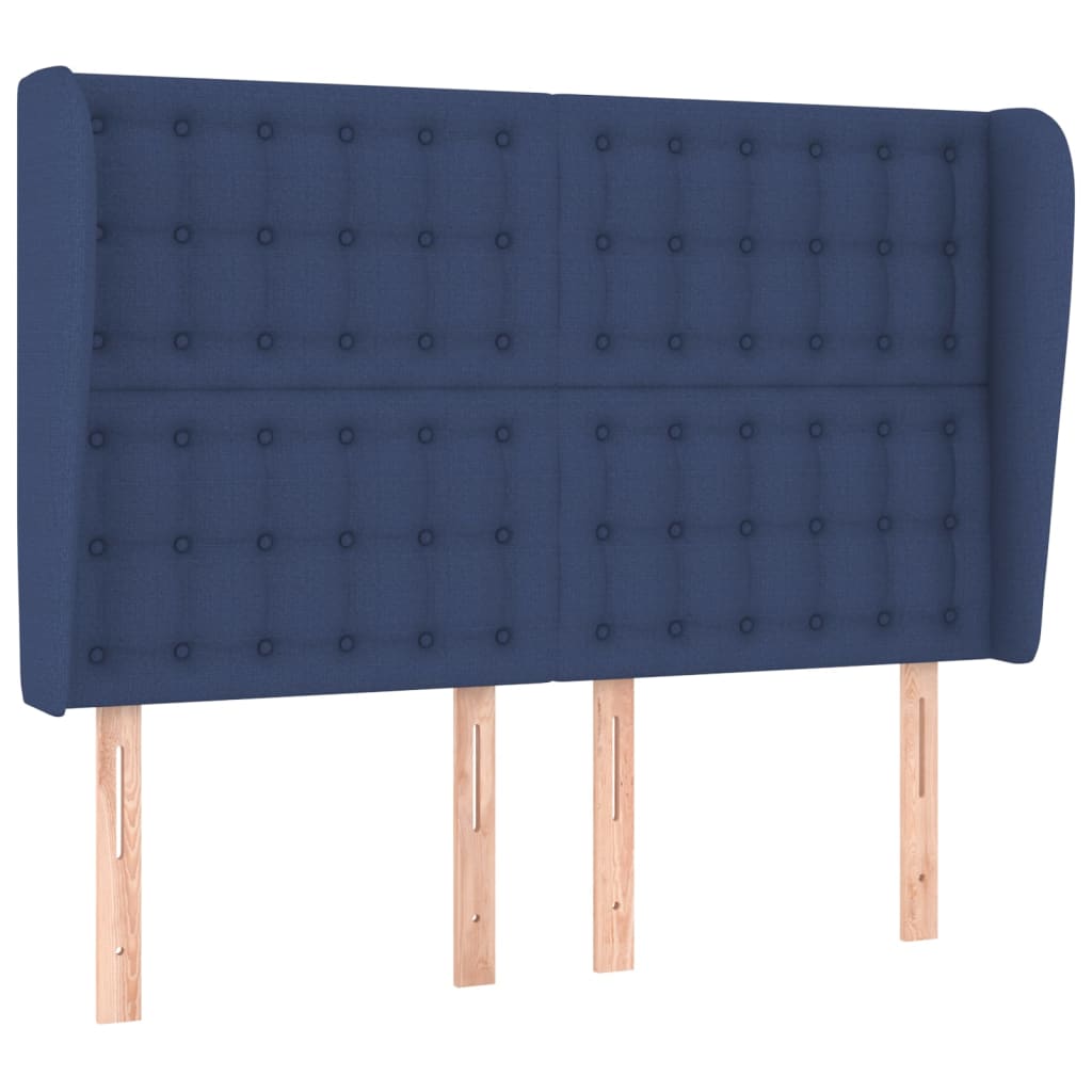 sengegavl med kanter 147x23x118/128 cm stof blå