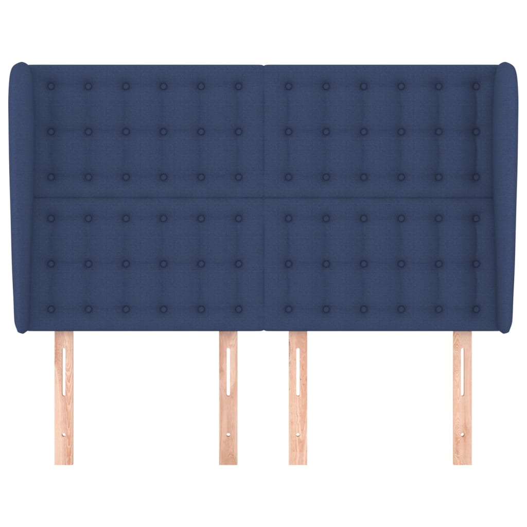 sengegavl med kanter 147x23x118/128 cm stof blå
