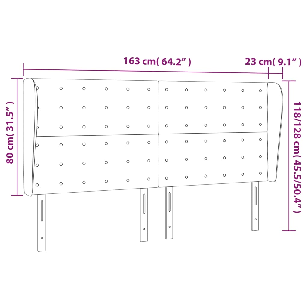 sengegavl med kanter 163x23x118/128 cm stof sort