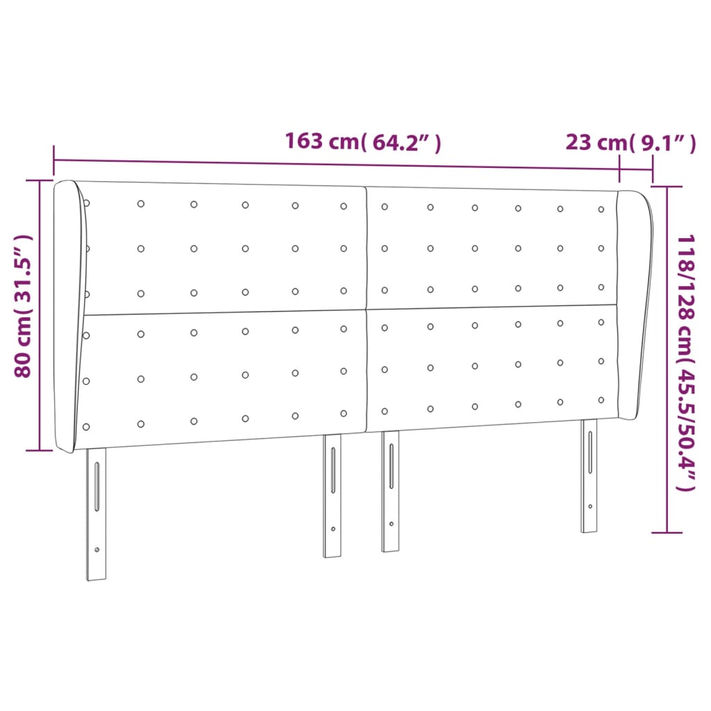 sengegavl med kanter 163x23x118/128 cm stof cremefarvet