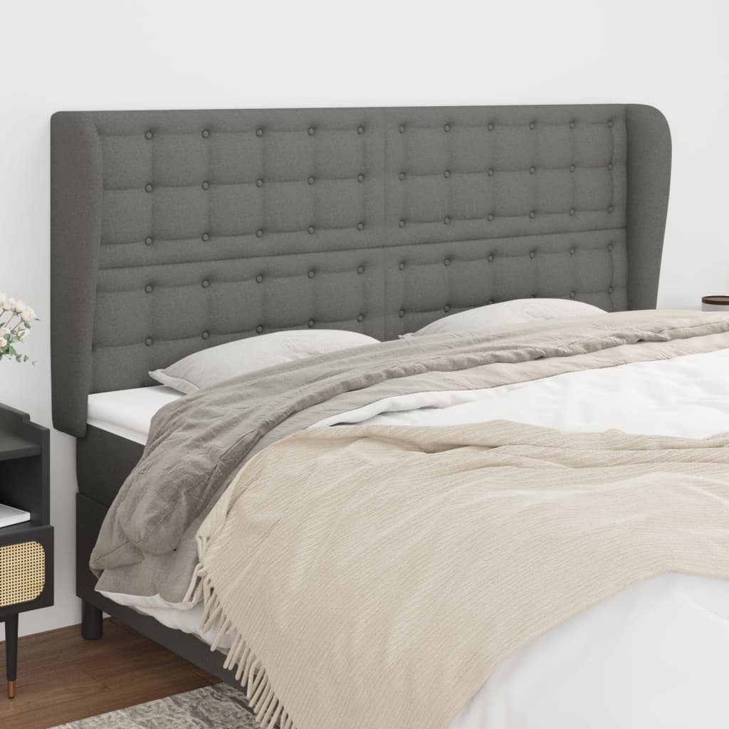 sengegavl med kanter 203x23x118/128 cm stof mørkegrå