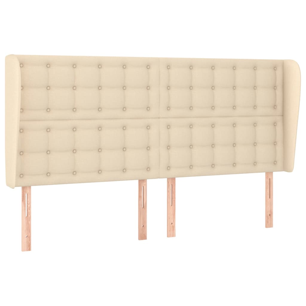sengegavl med kanter 203x23x118/128 cm stof cremefarvet