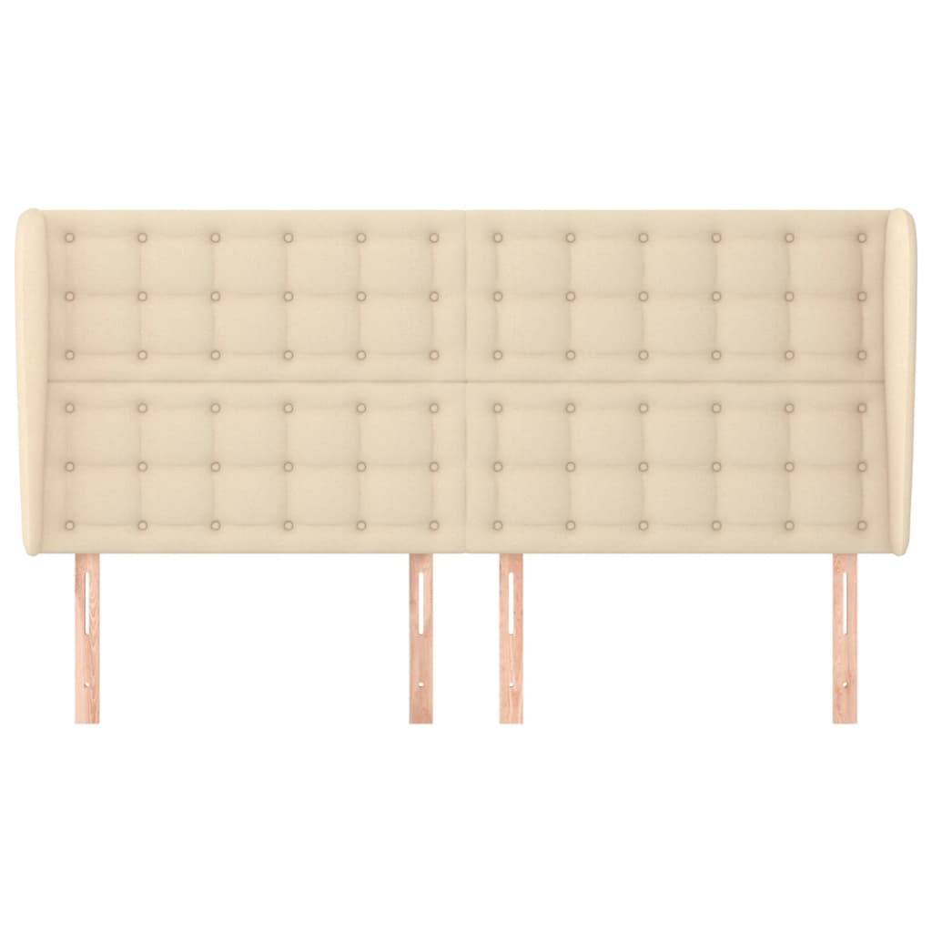 sengegavl med kanter 203x23x118/128 cm stof cremefarvet
