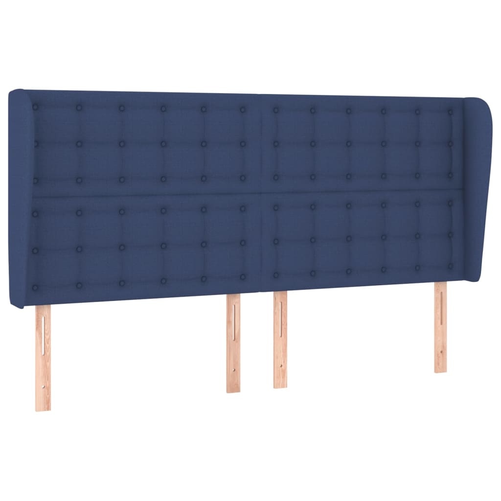 sengegavl med kanter 203x23x118/128 cm stof blå