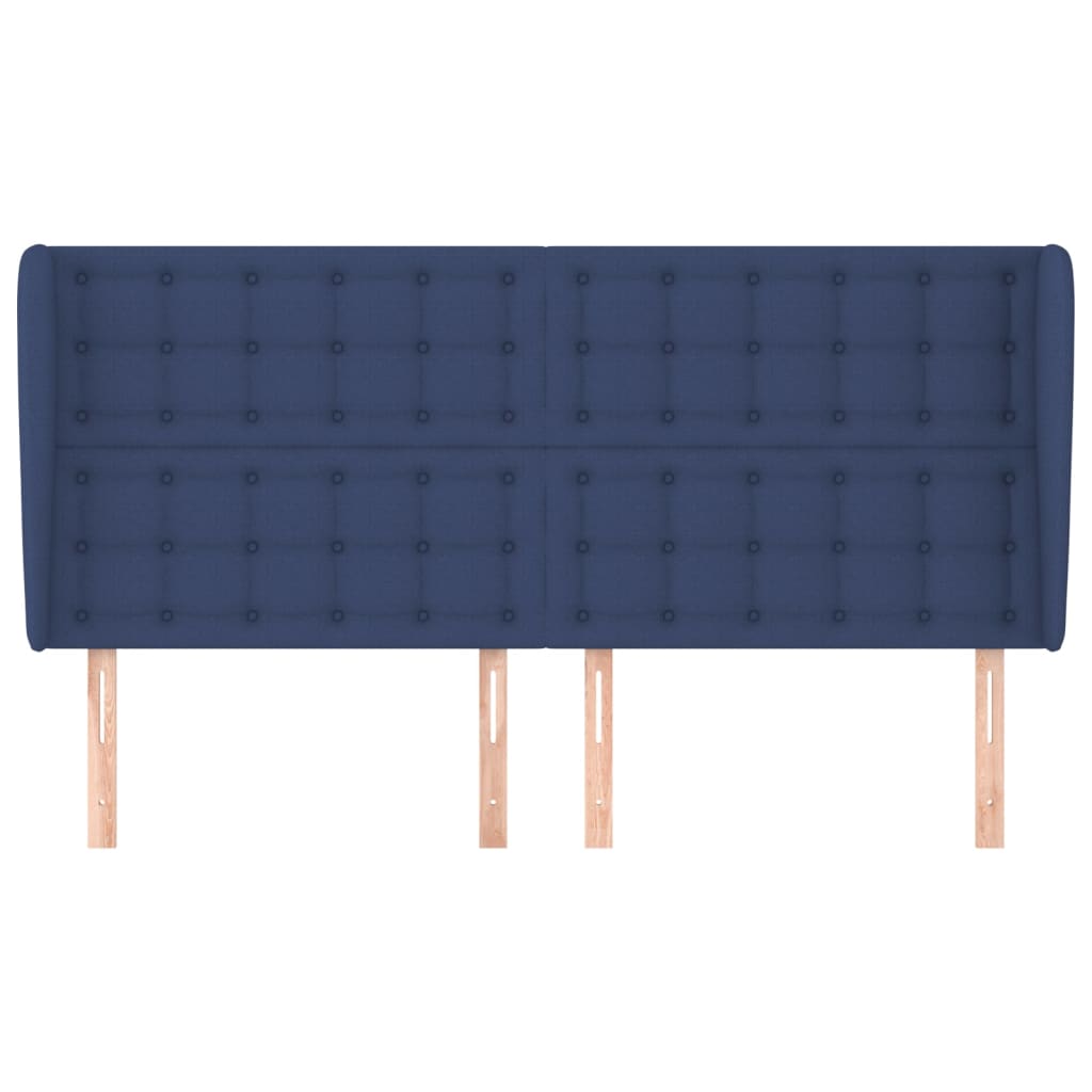 sengegavl med kanter 203x23x118/128 cm stof blå