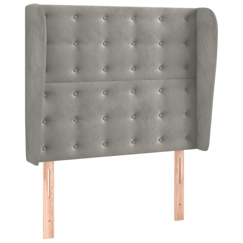 sengegavl med kanter 83x23x118/128 cm fløjl lysegrå