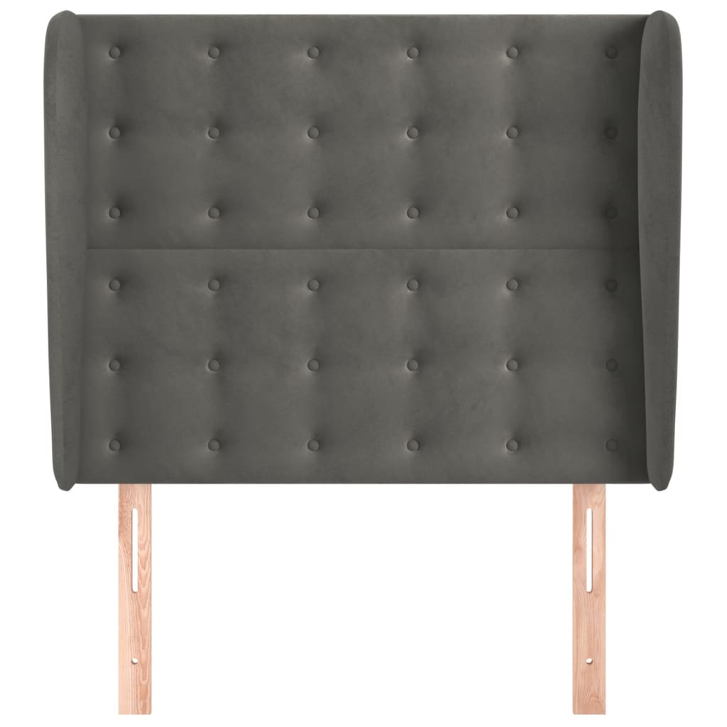 sengegavl med kanter 83x23x118/128 cm fløjl mørkegrå