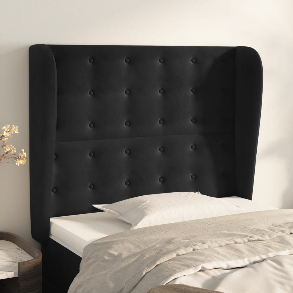 sengegavl med kanter 83x23x118/128 cm fløjl sort