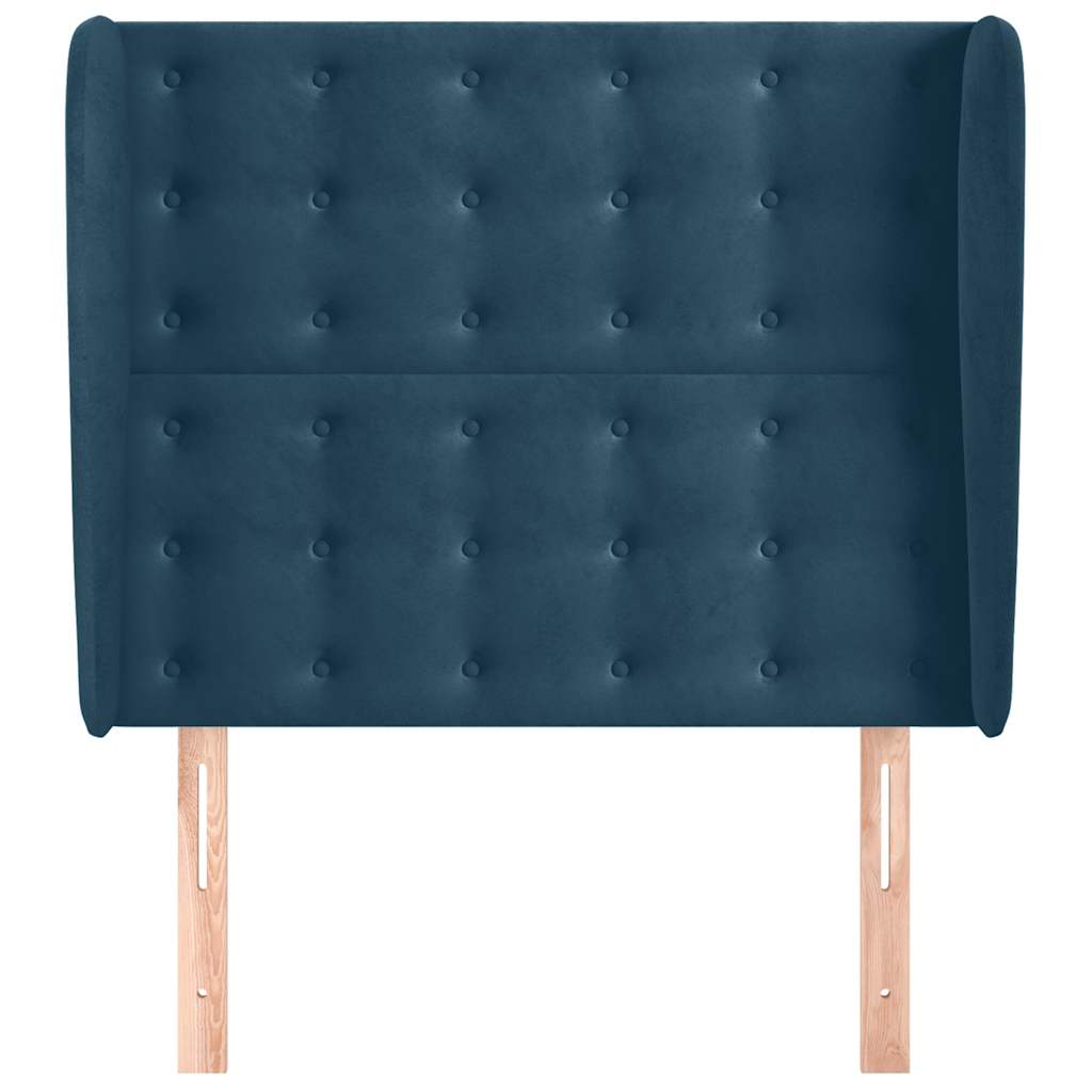 sengegavl med kanter 83x23x118/128 cm fløjl mørkeblå