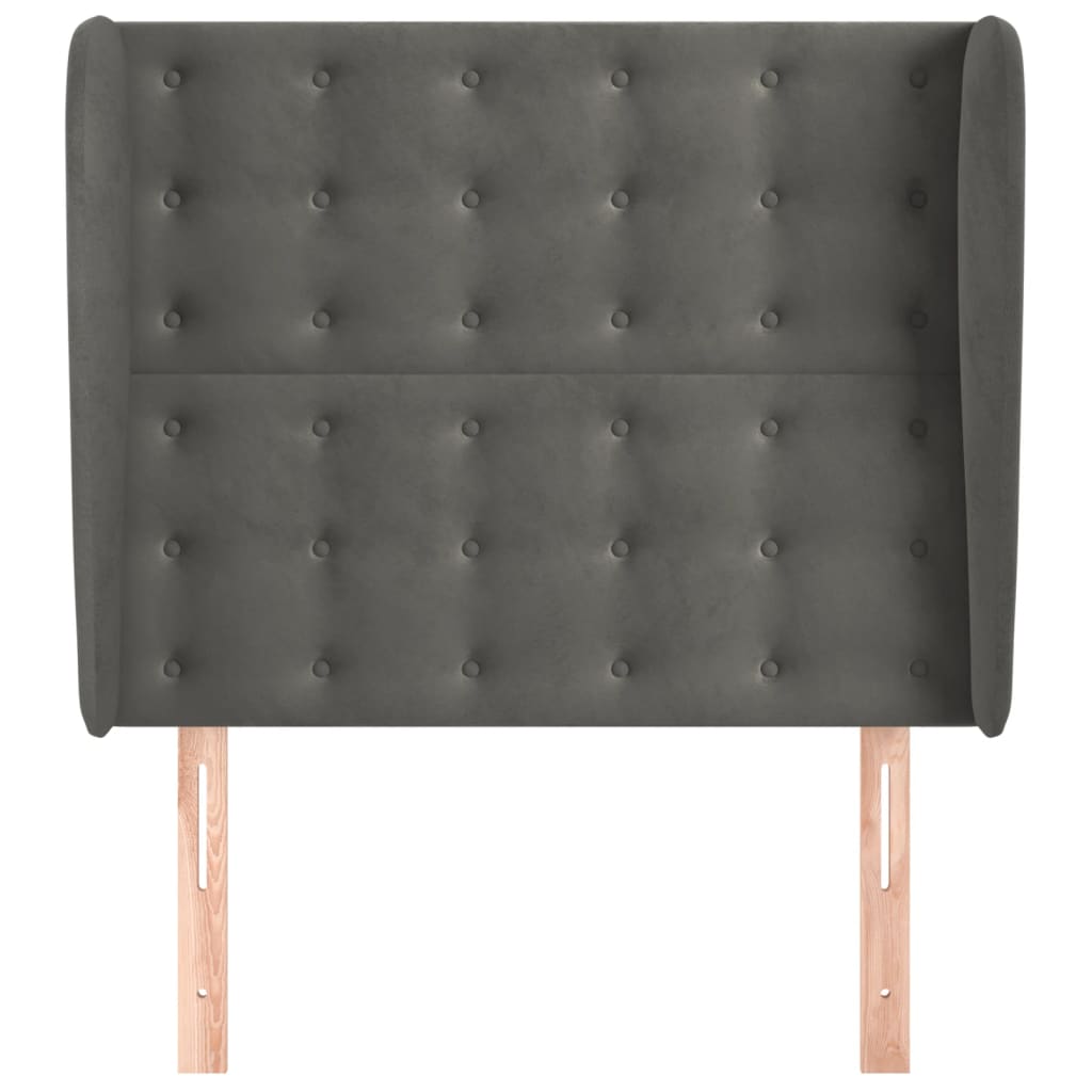 sengegavl med kanter 93x23x118/128 cm fløjl mørkegrå
