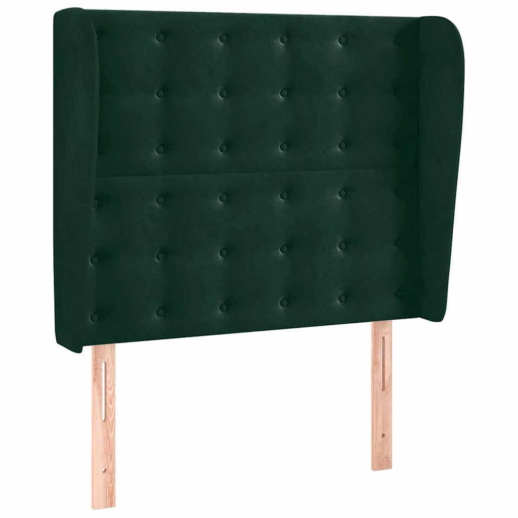 sengegavl med kanter 93x23x118/128 cm fløjl mørkegrøn
