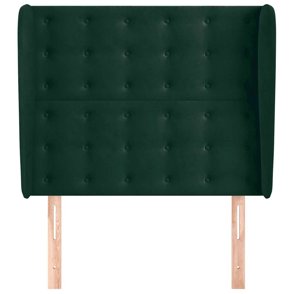 sengegavl med kanter 93x23x118/128 cm fløjl mørkegrøn