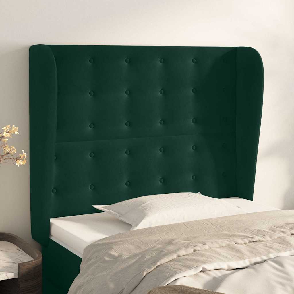 sengegavl med kanter 93x23x118/128 cm fløjl mørkegrøn