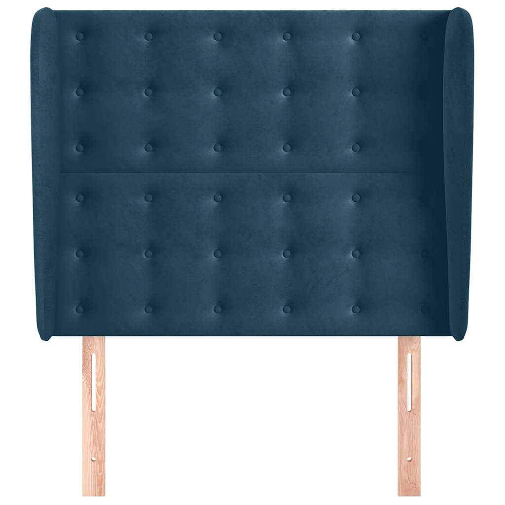 sengegavl med kanter 93x23x118/128 cm fløjl mørkeblå