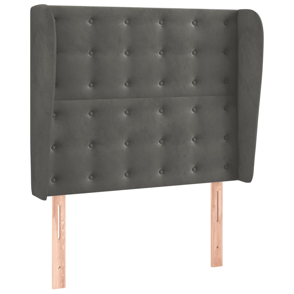 sengegavl med kanter 103x23x118/128 cm fløjl mørkegrå