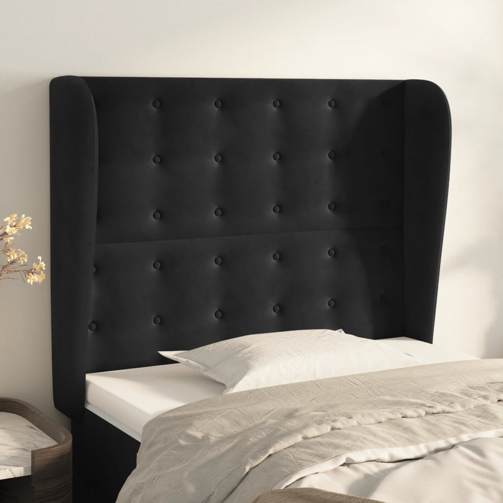 sengegavl med kanter 103x23x118/128 cm fløjl sort