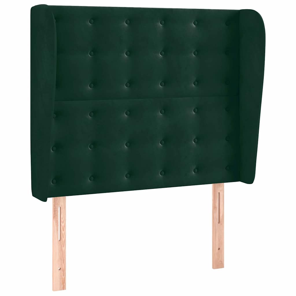 sengegavl med kanter 103x23x118/128 cm fløjl mørkegrøn