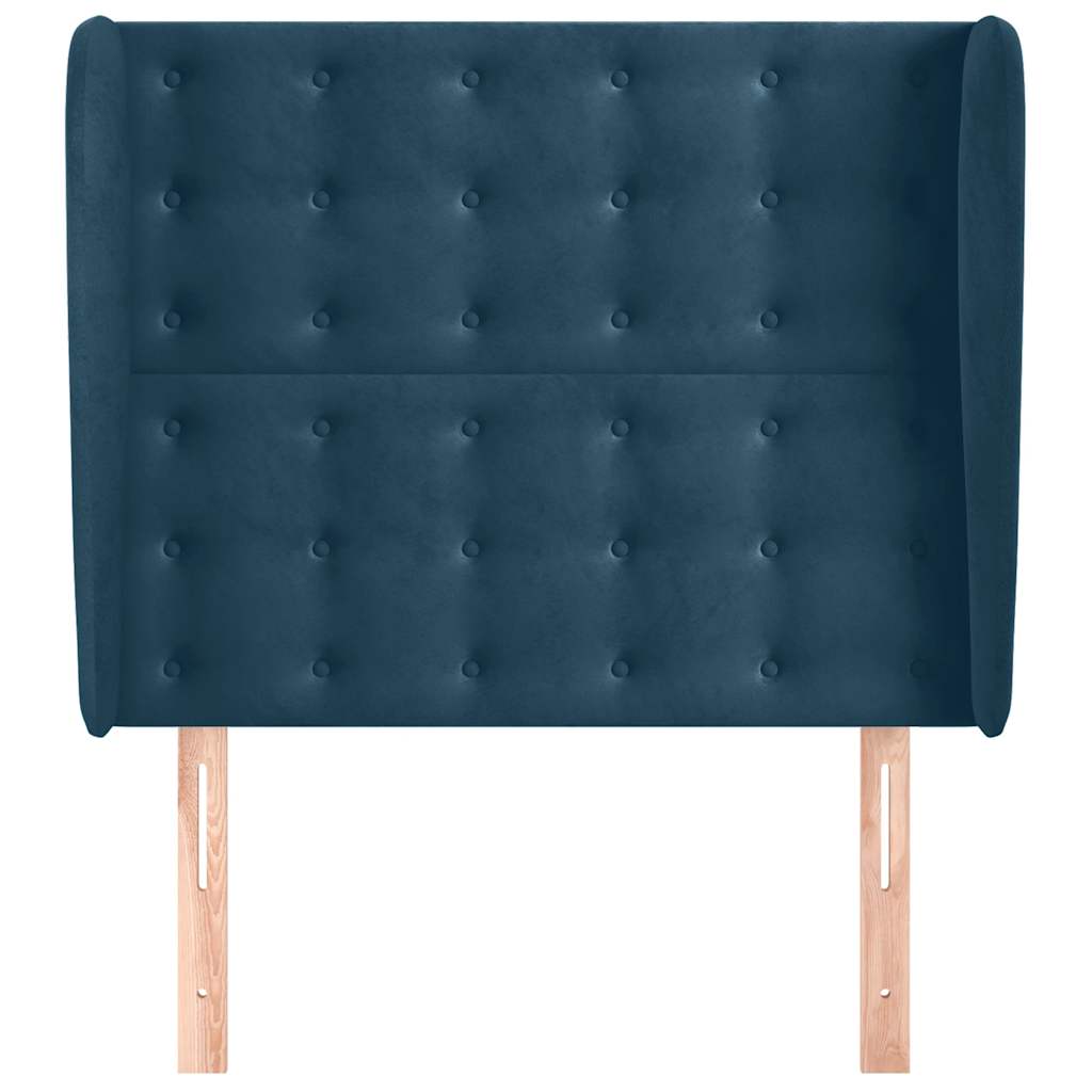 sengegavl med kanter 103x23x118/128 cm fløjl mørkeblå