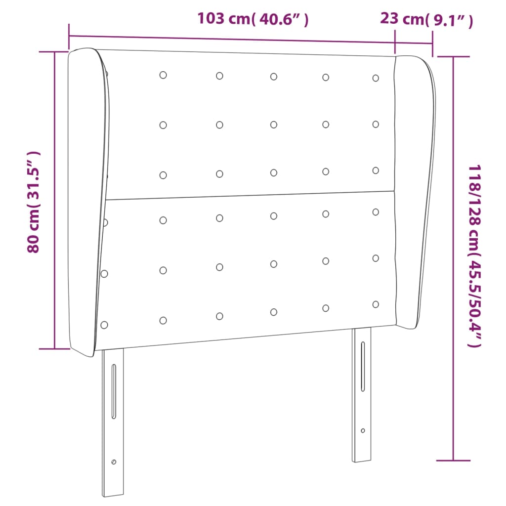 sengegavl med kanter 103x23x118/128 cm fløjl lyserød