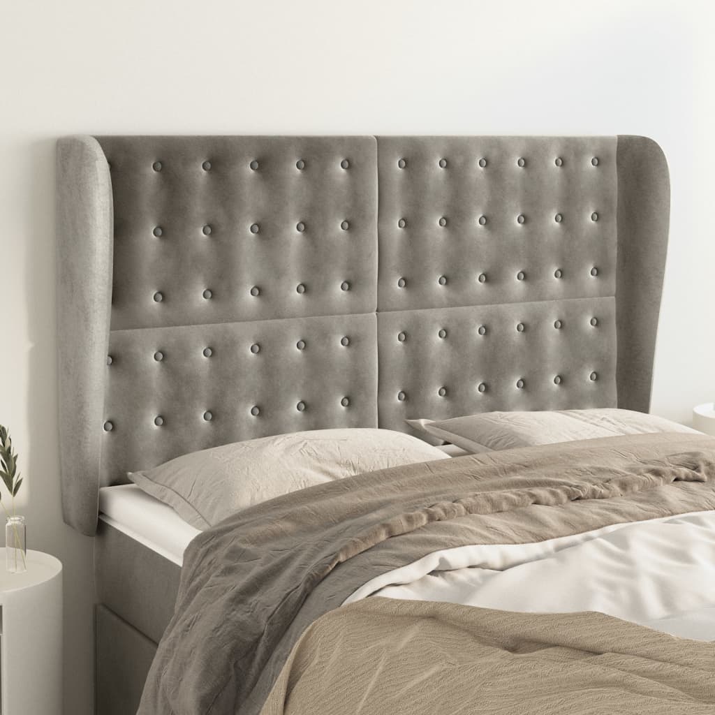 sengegavl med kanter 147x23x118/128 cm fløjl lysegrå