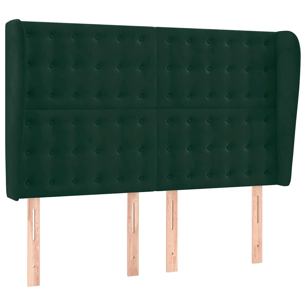 sengegavl med kanter 147x23x118/128 cm fløjl mørkegrøn