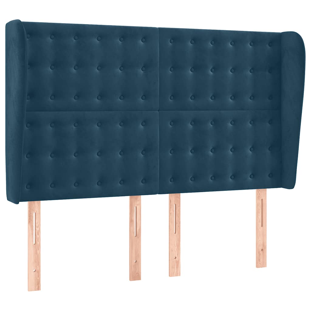 sengegavl med kanter 147x23x118/128 cm fløjl mørkeblå