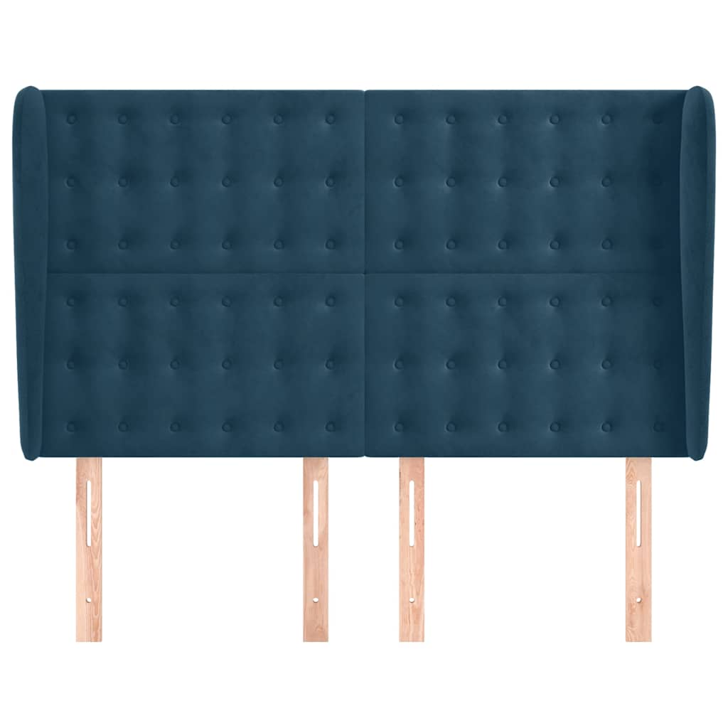 sengegavl med kanter 147x23x118/128 cm fløjl mørkeblå