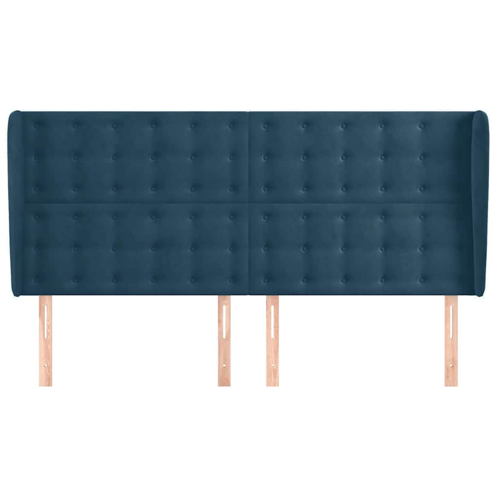 sengegavl med kanter 163x23x118/128 cm fløjl mørkeblå