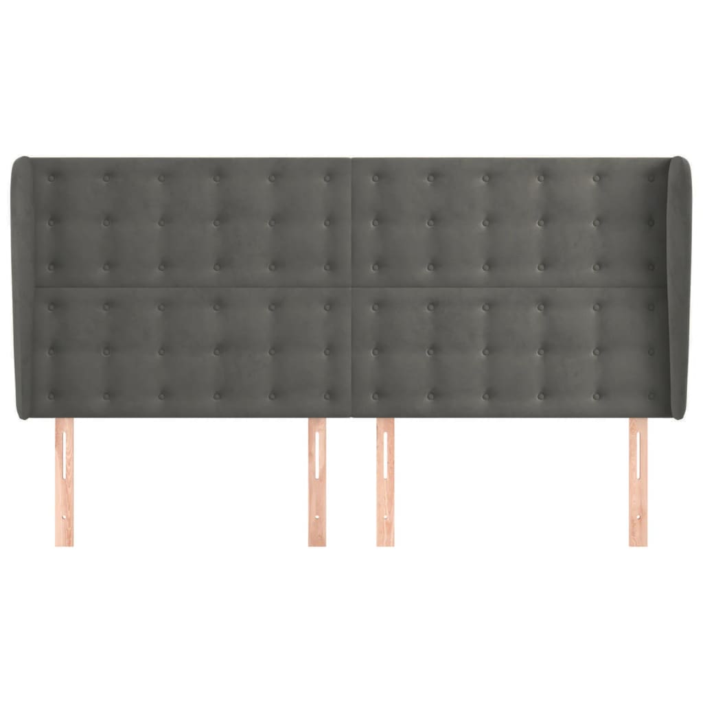 sengegavl med kanter 183x23x118/128 cm fløjl mørkegrå