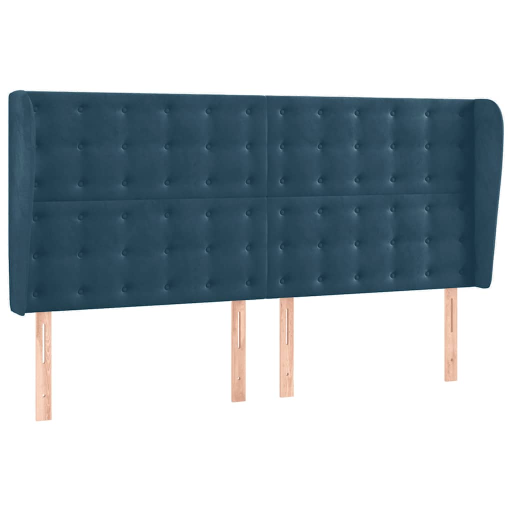 sengegavl med kanter 183x23x118/128 cm fløjl mørkeblå