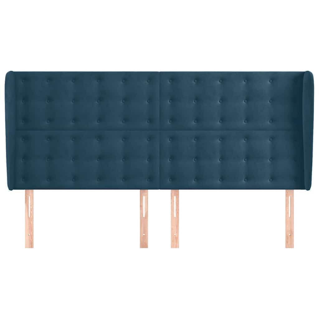sengegavl med kanter 183x23x118/128 cm fløjl mørkeblå
