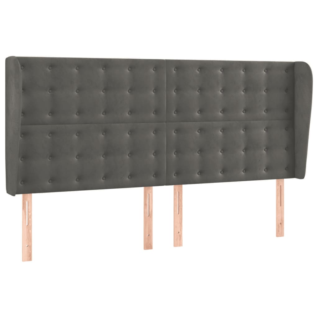 sengegavl med kanter 203x23x118/128 cm fløjl mørkegrå