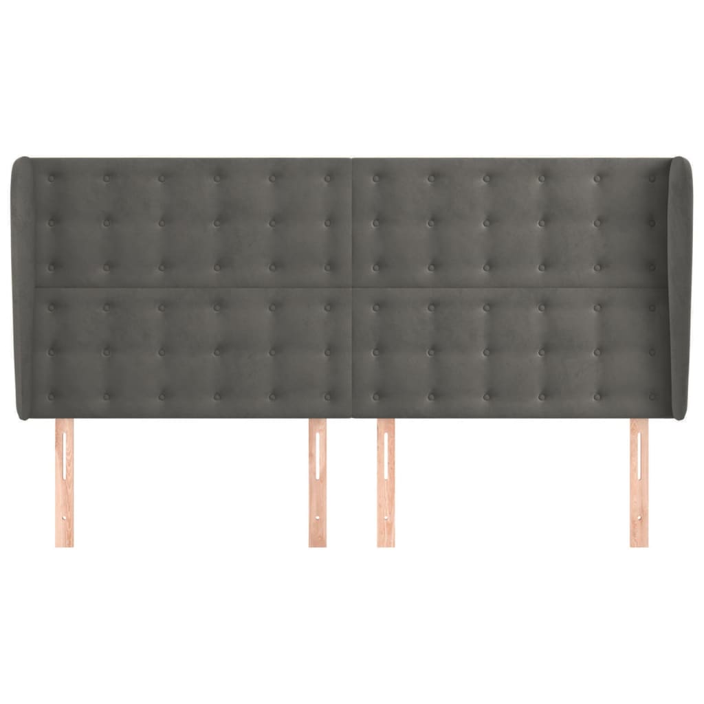 sengegavl med kanter 203x23x118/128 cm fløjl mørkegrå