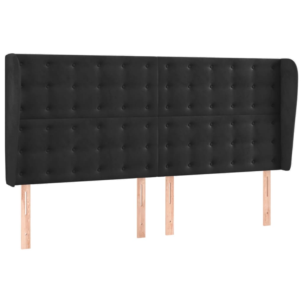 sengegavl med kanter 203x23x118/128 cm fløjl sort