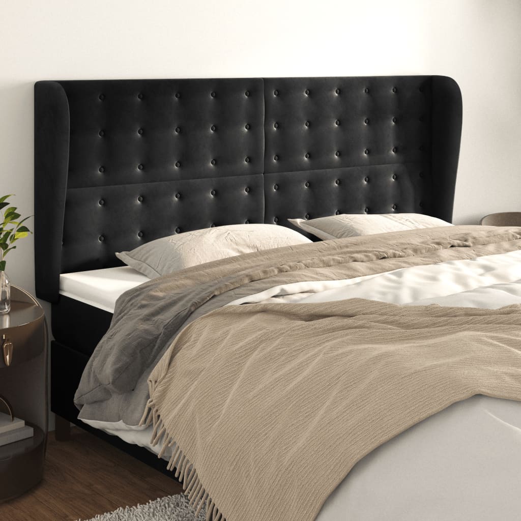 sengegavl med kanter 203x23x118/128 cm fløjl sort