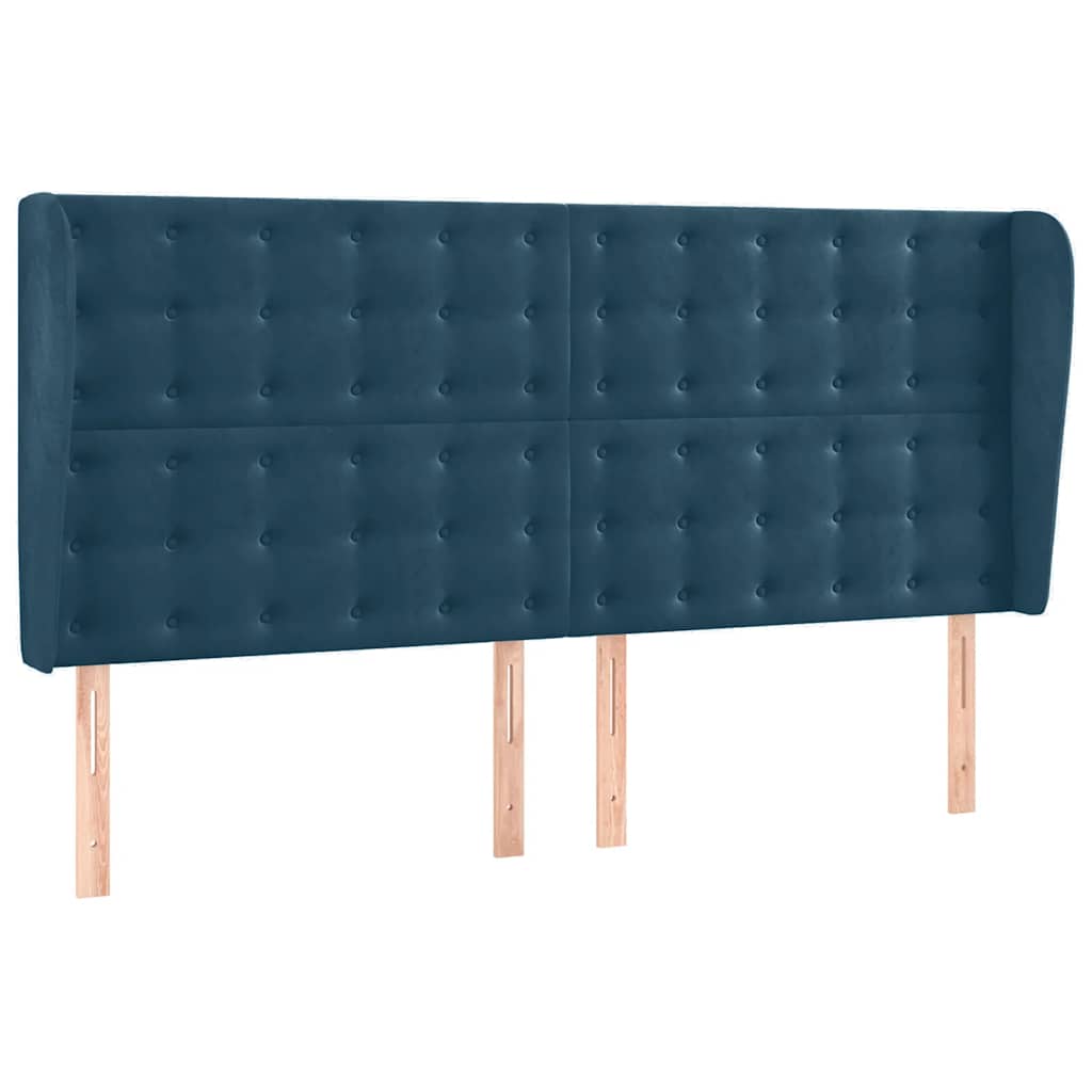 sengegavl med kanter 203x23x118/128 cm fløjl mørkeblå
