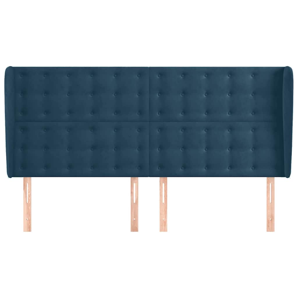 sengegavl med kanter 203x23x118/128 cm fløjl mørkeblå
