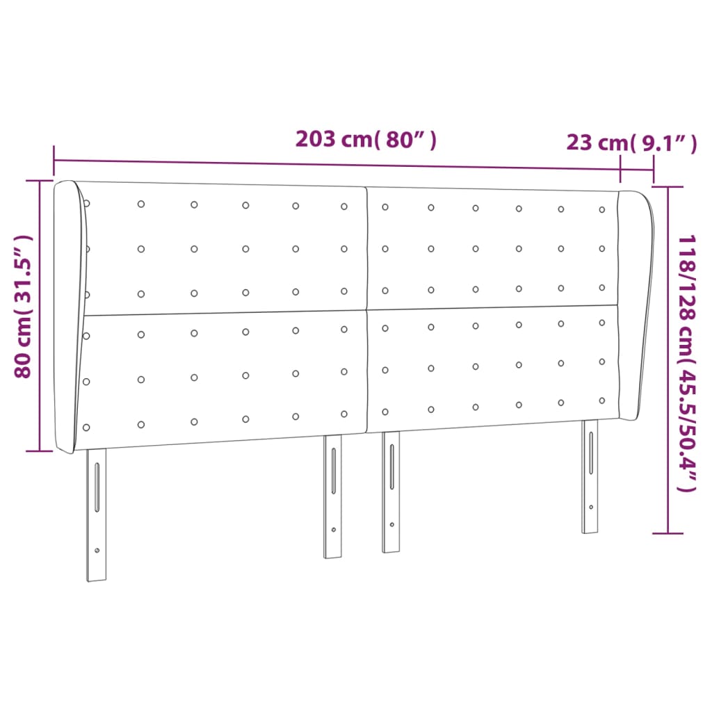 sengegavl med kanter 203x23x118/128 cm fløjl lyserød