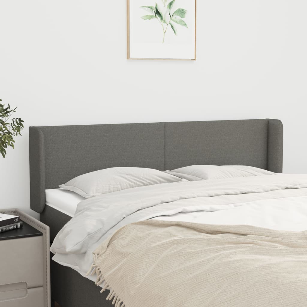 sengegavl med kanter 147x16x78/88 cm stof mørkegrå