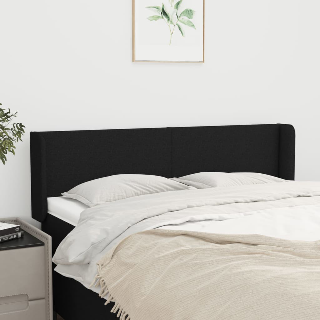 sengegavl med kanter 147x16x78/88 cm stof sort