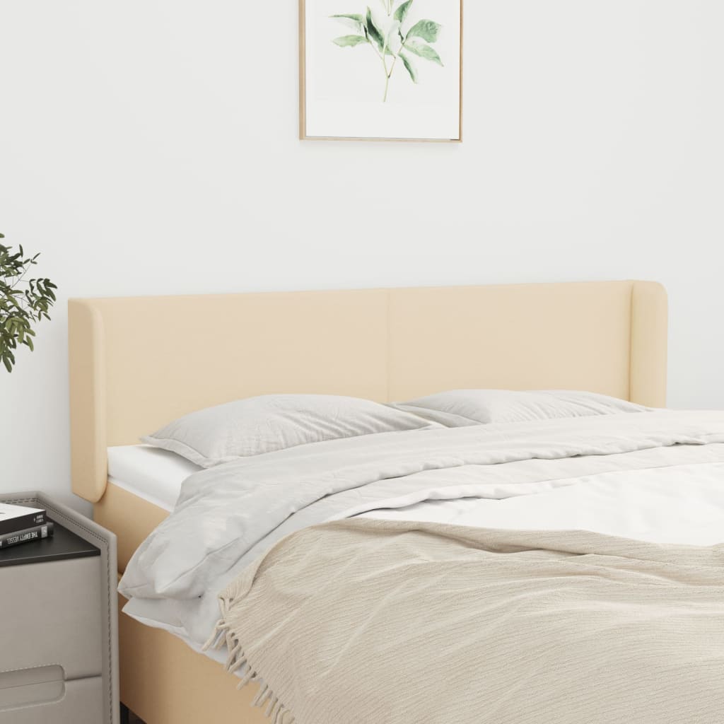 sengegavl med kanter 147x16x78/88 cm stof cremefarvet