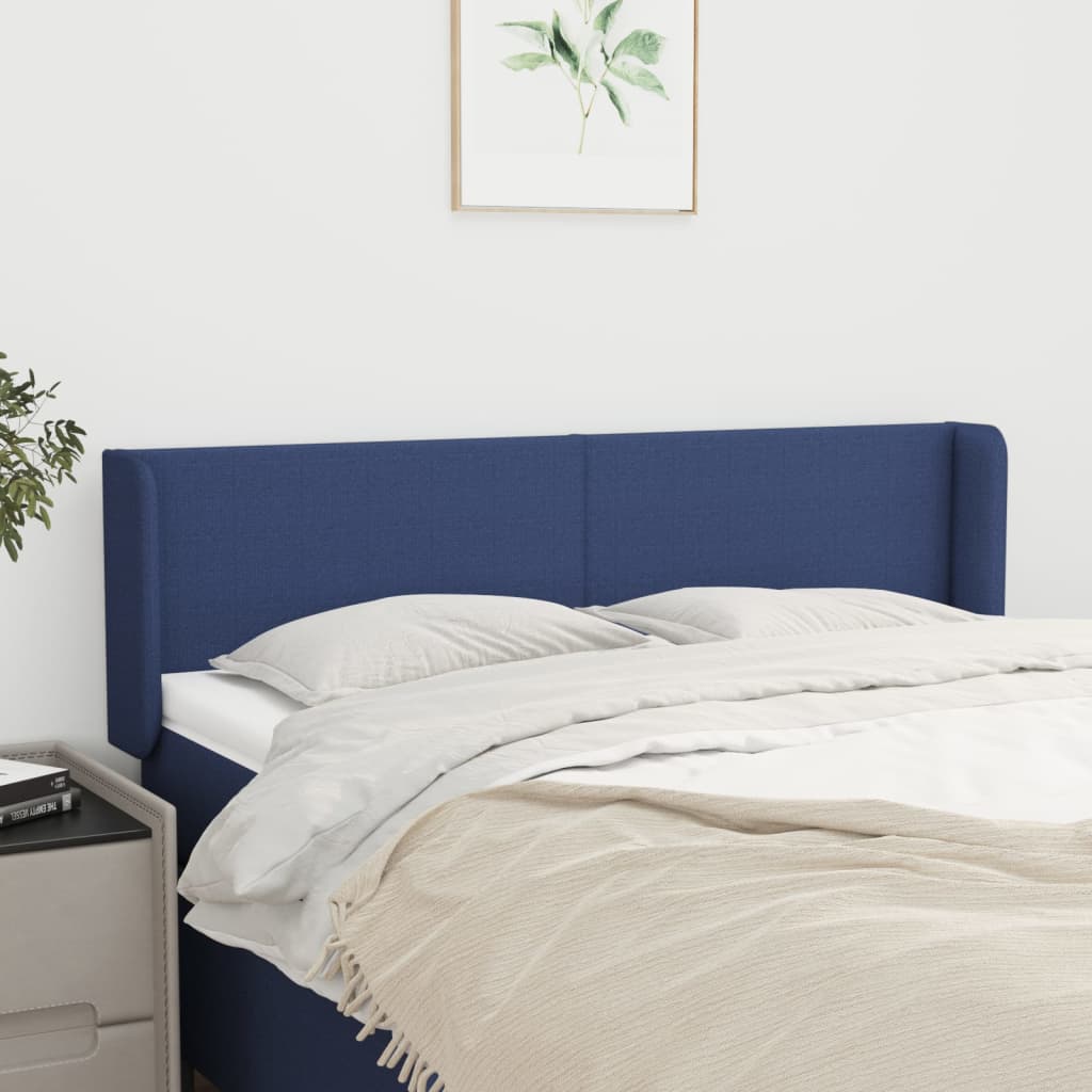 sengegavl med kanter 147x16x78/88 cm stof blå