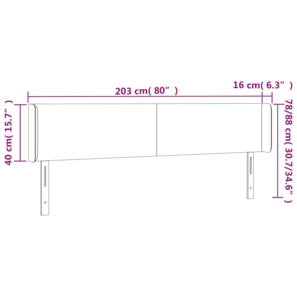 sengegavl med kanter 203x16x78/88 cm stof sort