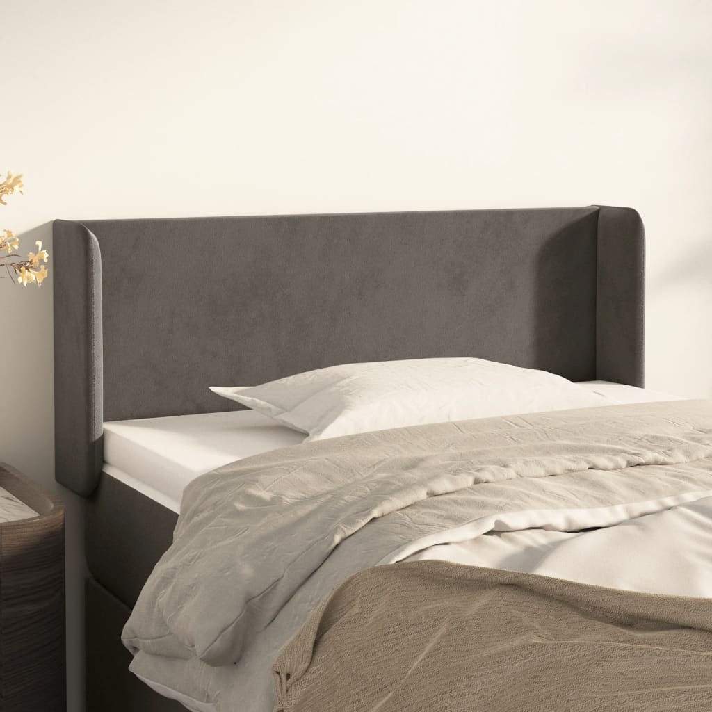 sengegavl med kanter 83x16x78/88 cm fløjl mørkegrå
