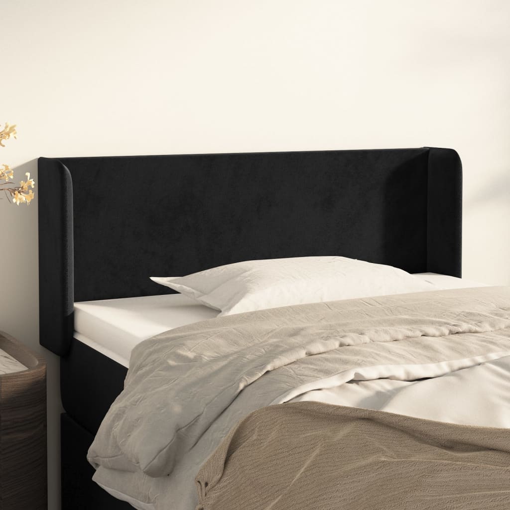 sengegavl med kanter 83x16x78/88 cm fløjl sort